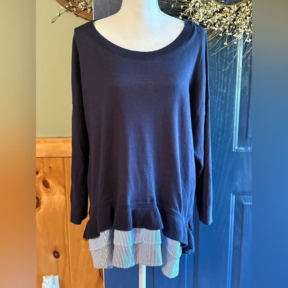 Crown & Ivy Navy Blue Ruffle Hem Blouse size XL